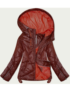 Tmavě rudá prošívaná dámská bunda pro přechodné období s kapucí (21300)