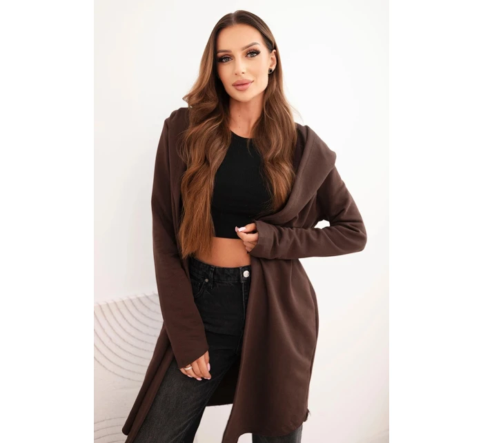 Dámská bavlněná bunda s kapucí a prodlouženým předním dílem hnědá Dámská bavlněná bunda s kapucí a prodlouženým předním dílem hnědá