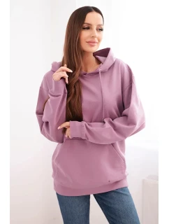 Dámská mikina s kapucí a klokaní kapsou z pletací bavlny tmavě růžová