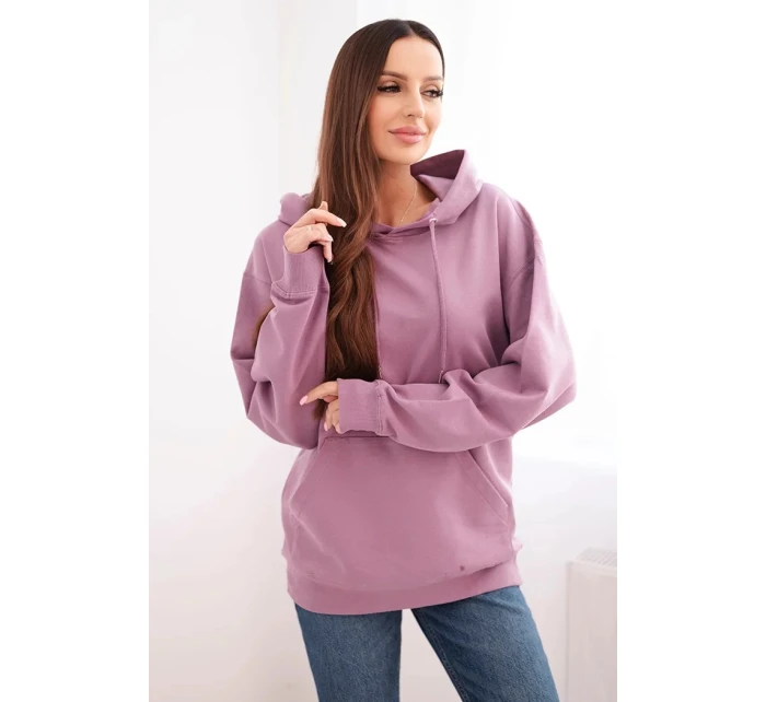 Dámská mikina s kapucí a klokaní kapsou z pletací bavlny tmavě růžová