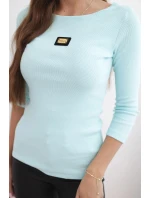 Dámská pruhovaná halenka s rukávem 3/4 a ozdobnou nášivkou mátová Dámská pruhovaná halenka s rukávem 3/4 a ozdobnou nášivkou mátová