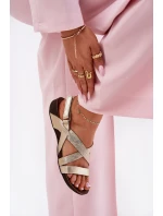 Ploché Kožené Sandály Dámské Zazoo 40032 Zlaté