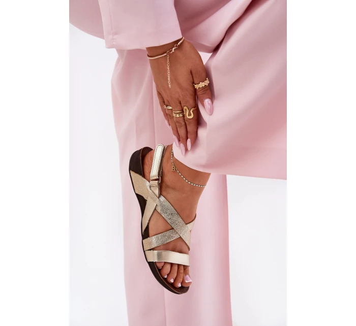 Ploché Kožené Sandály Dámské Zazoo 40032 Zlaté