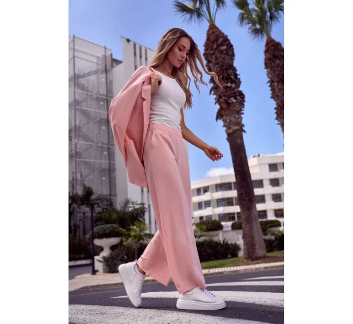 Kalhoty s rozšířenými nohavicemi model 18003322 pudrové - Moe