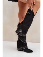 Kozačky s ohrnutým svrškem na podpatku černé Iveliri