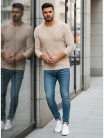 Pánský svetr přes hlavu béžový WX1578 Pánský svetr přes hlavu béžový WX1578