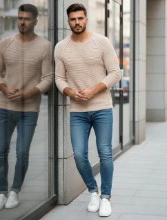 Pánský svetr přes hlavu béžový model 21962575 - FashionStreet