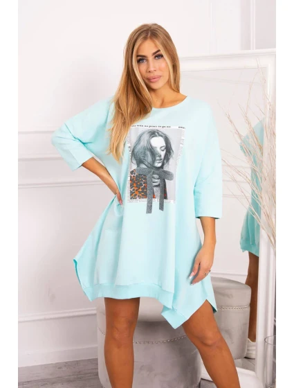 Šaty s potiskem a rozšířenou spodní částí mint Šaty s potiskem a rozšířenou spodní částí mint