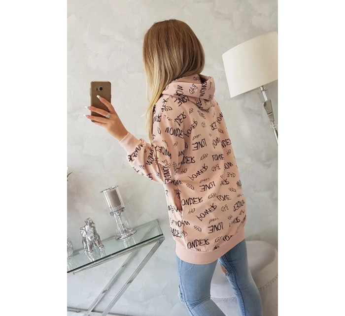 Mikina s nápisy tmavě pudrově růžová