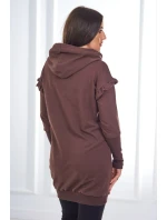 Šaty s ozdobnými volánky a kapucí v hnědé barvě Šaty s ozdobnými volánky a kapucí v hnědé barvě