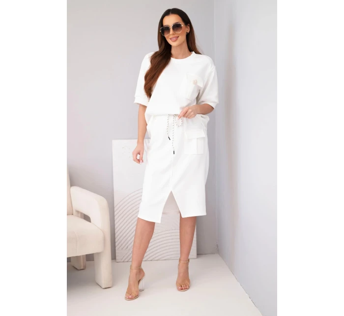 Dámský máslový komplet s halenkou a midi sukní ecru