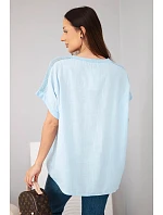 Dámská bavlněná oversize halenka s kapsou a síťovinou modrá Dámská bavlněná oversize halenka s kapsou a síťovinou modrá