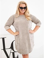 Dámské šaty Plus Size manšestrové s volným střihem fango hnědá Dámské šaty Plus Size manšestrové s volným střihem fango hnědá