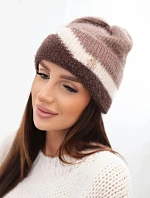 Dámská čepice beanie žebrovaná s ozdobou fango+hnědá