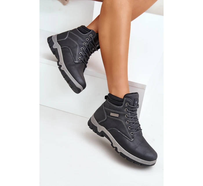 Pánské Zateplené Trekingové Boty Z Eko Kůže Modré model 21670126 - EVENTO Pánské Zateplené Trekingové Boty Z Eko Kůže Modré model 21670126 - EVENTO