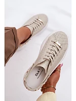 Kožené síťované dámské tenisky na platformě s páskem na podpatku D&A LR61-7088 béžové