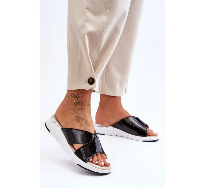 Lakované nízké klínky S.Barski Černé Lakované nízké klínky S.Barski Černé