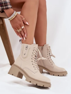 Dámské kotníkové boty Vinceza na kocích s ocieplením – béžové