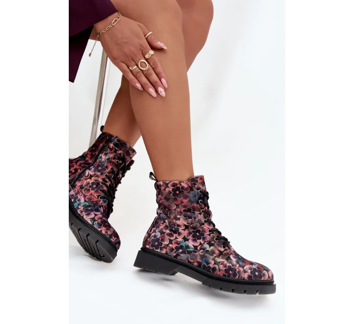 Dámské botky Artiker – růžové, s květinovým vzorem, zateplené