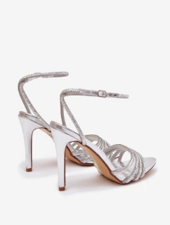 Dámské sandály na jehlovém podpatku se Swarovski krystaly - stříbrné Rosavie