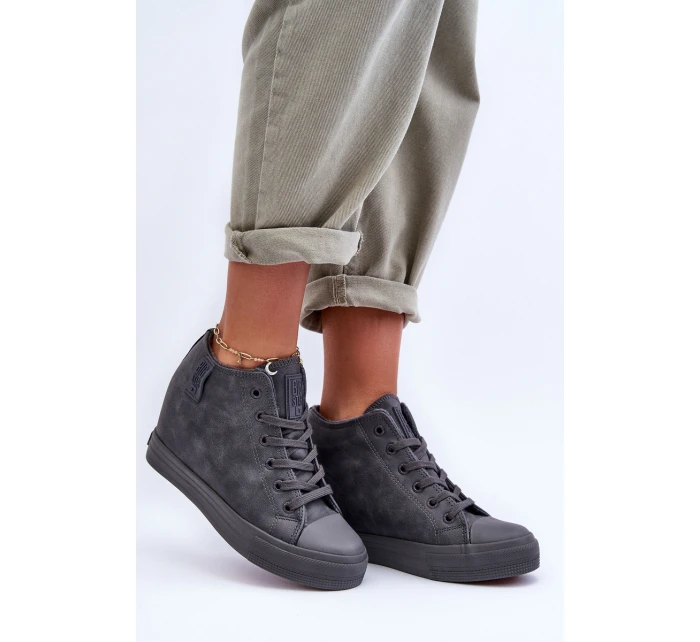 Dámské Kožené Tenisky Na Koturnu Big Star MM274005 Šedé Dámské Kožené Tenisky Na Koturnu Big Star MM274005 Šedé