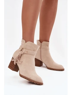 Dámské kotníkové boty na podpatku s třásněmi světle béžové Rosabella
