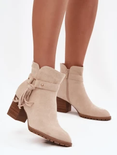 Dámské kotníkové boty na podpatku s třásněmi světle béžové Rosabella