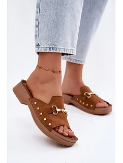 Semišové dámské pantofle model 22182191 Camel - Inblu