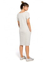 Midi šaty s kapsami ve  světle šedé model 18001685 - BeWear