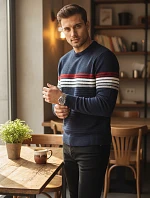 Pánský pruhovaný tmavě modrý svetr FashionStreet WX2281