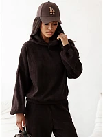 Dámská souprava z kordového úpletu s kapucí a kalhotami v čokoládové barvě FashionStreet AY1249