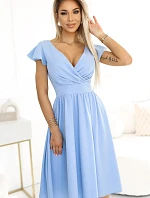 425-12 MATILDE Šaty s výstřihem a krátkými rukávy - MODRÉ