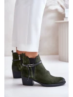 Zateplené semišové botky na podpatku se zipem tmavě zelené Zazoo 60478