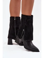 Kožené dámské kotníkové boty na sloupku s ohnutým lýkem vyhřívané Maciejka K7206-01 Černé