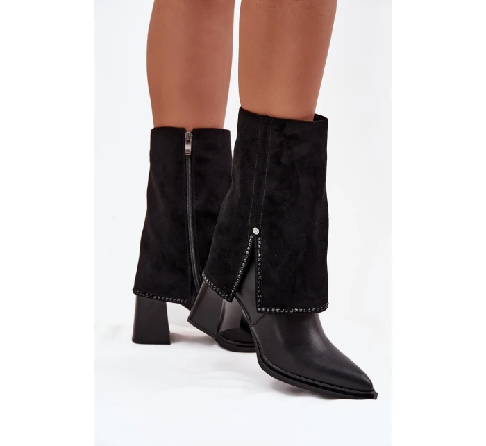 Kožené dámské kotníkové boty na sloupku s ohnutým lýkem vyhřívané Maciejka K7206-01 Černé