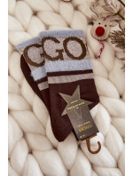 Dámské Bavlněné Ponožky GO-GO S Kožešinou COSAS Hnědé