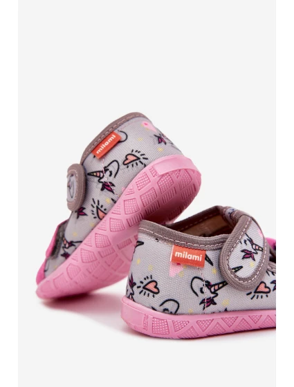 Dětské papuče na suchý zip – šedo-růžové Reathiana (s motivem jednorožců) Dětské papuče na suchý zip – šedo-růžové Reathiana (s motivem jednorožců)