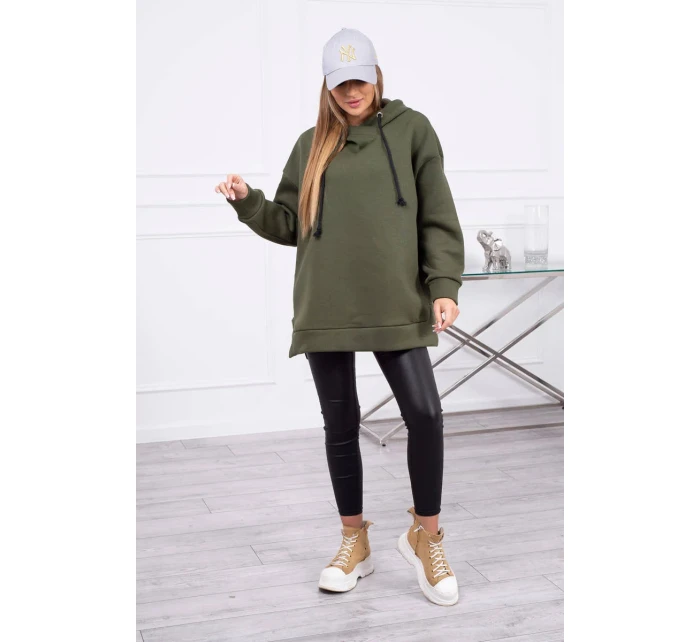 Dámská zateplená mikina s kapucí Khaki zelená model 21471953 - Kesi