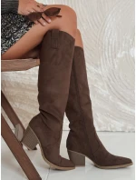 Dámské semišové kozačky na podpatku hnědé FashionStreet ZY1062