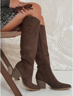 Dámské semišové kozačky na podpatku hnědé FashionStreet ZY1062