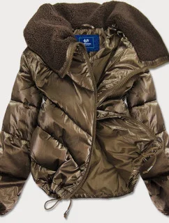 Hnědá krátká dámská oversize bunda se širokými rukávy (J9-016)