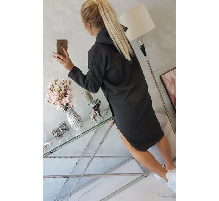 Šaty s kapucí a bočním rozparkem graphite melange Šaty s kapucí a bočním rozparkem graphite melange