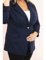 Dámská viskózová sako Plus Size s dlouhým rukávem a límcem modrá