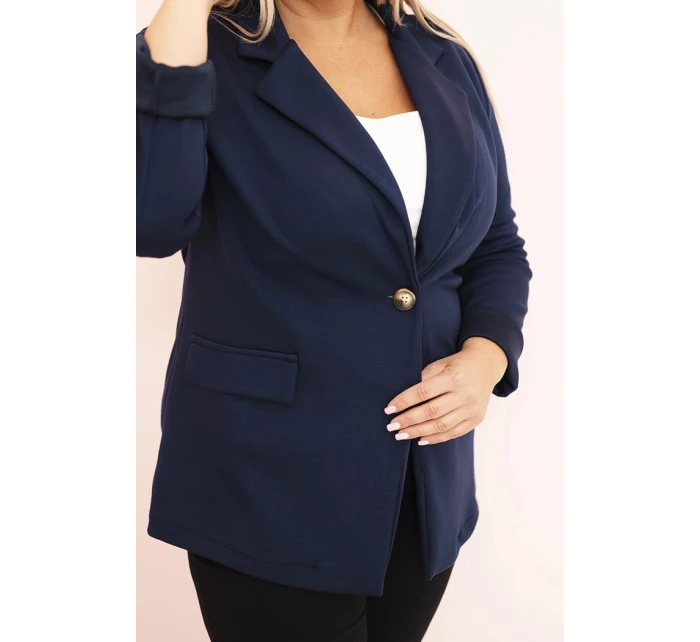 Dámská viskózová sako Plus Size s dlouhým rukávem a límcem modrá