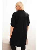 Dámská košilová šaty Plus Size s delším zadním dílem a model 21428161 rukávy černá - K-Fashion