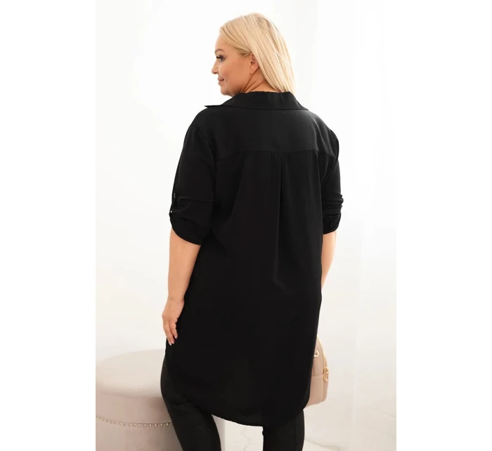 Dámská košilová šaty Plus Size s delším zadním dílem a model 21428161 rukávy černá - K-Fashion
