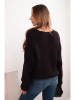 Dámský svetr s příměsí vlny s výstřihem do V švestkový Dámský svetr s příměsí vlny s výstřihem do V švestkový