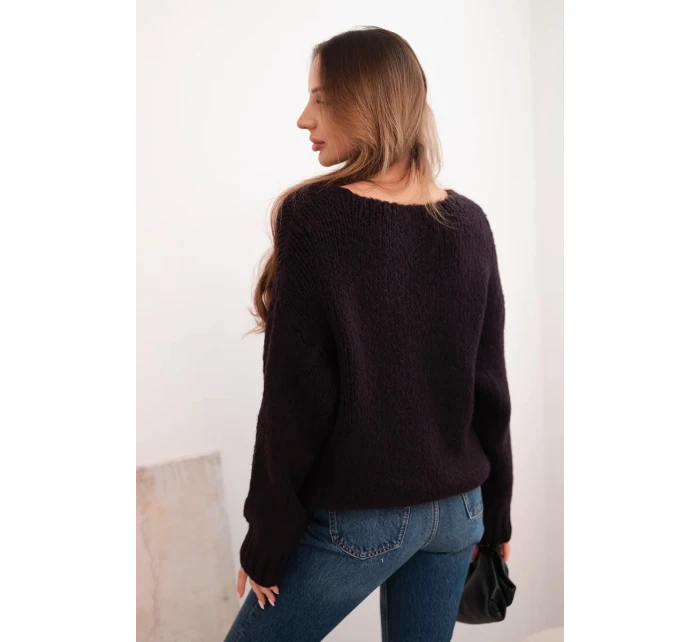 Dámský svetr s příměsí vlny s výstřihem do V švestkový Dámský svetr s příměsí vlny s výstřihem do V švestkový