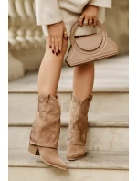 Zdobené Kotníkové Boty Koval na Polovině Lýtka na Podpatku S.Barski HY42-153 Kamel