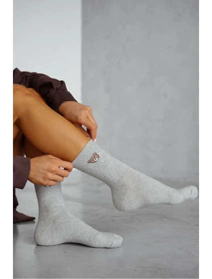 Dámské ponožky s medvídkem – šedé Dámské ponožky s medvídkem – šedé